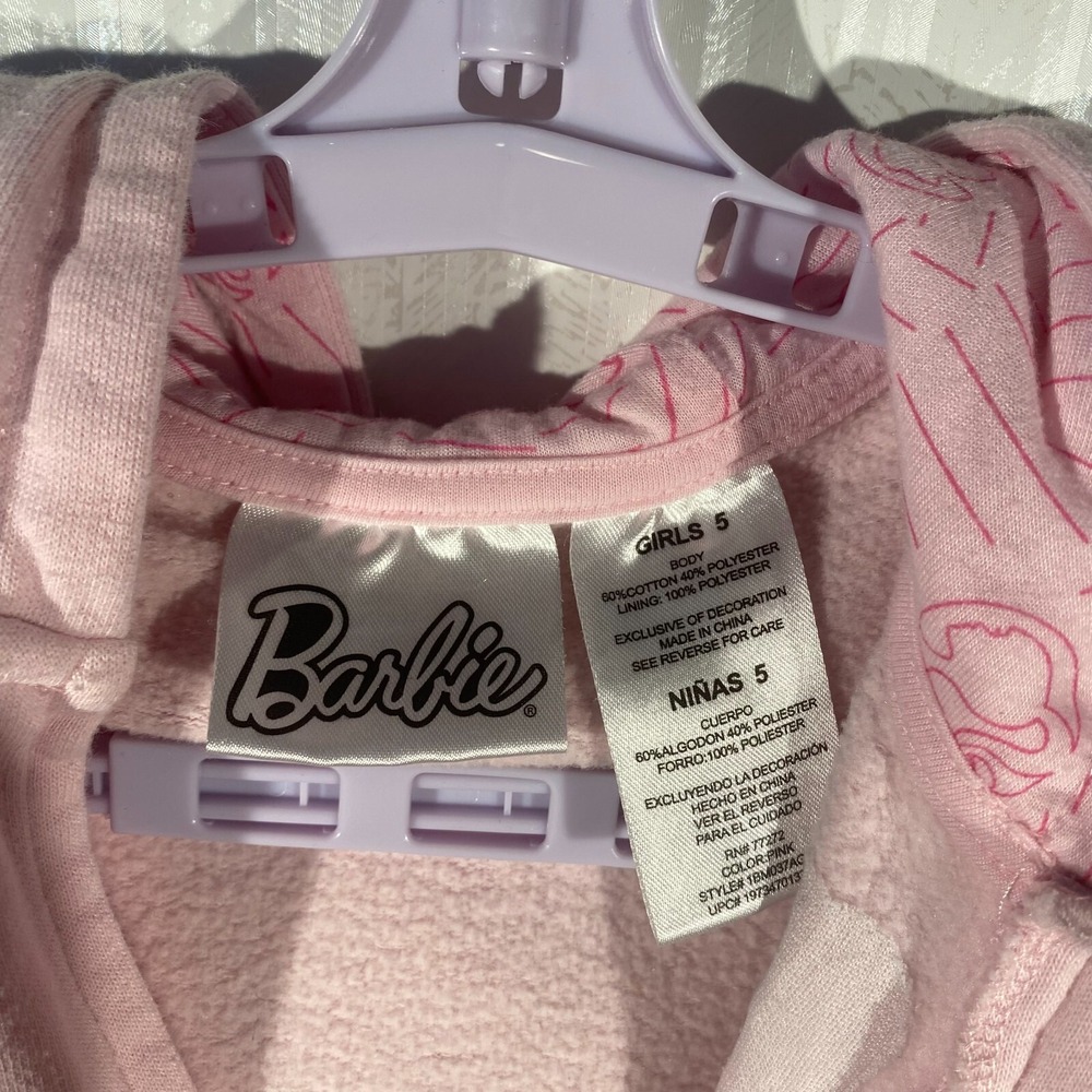 Barbie Girls Pink Embroidered Barbie‎ Core Doll Full Zip Hooded Jacket Size 5 - Picture 6 of 10